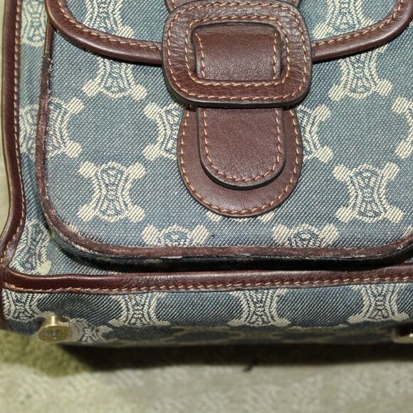 CELINE Macadam Denim Shoulder Bag Hand Bag Blue Canvas Leather - Picture 8 of 8